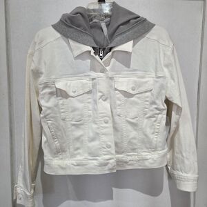 Athleta White Denim Jean Jacket With Grey Vest